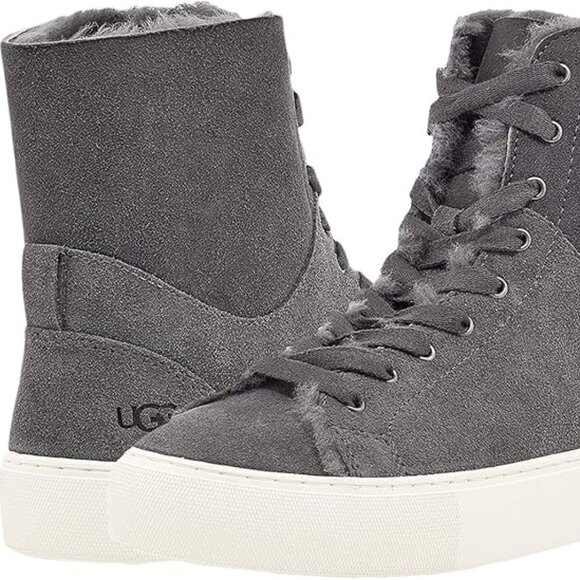 NEW UGG Beven Genuine Shearling High Top Gray Winter Fur Sheepskin Sneaker Shoes - Picture 2 of 12
